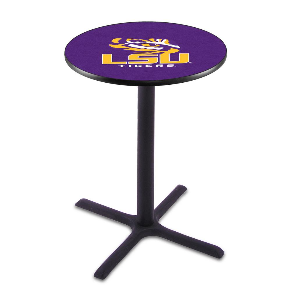 L211 Louisiana State University 42" Tall - 36" Top Pub Table with Black Wrinkle Finish. Picture 1
