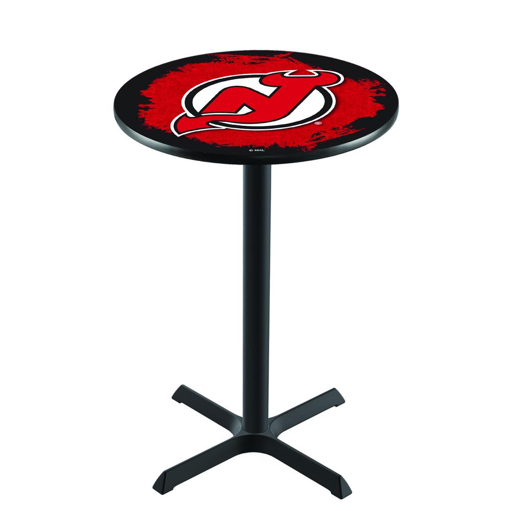 L211 New Jersey Devils 42" Tall - 36" Top Pub Table with Black Wrinkle Finish (7025). Picture 1