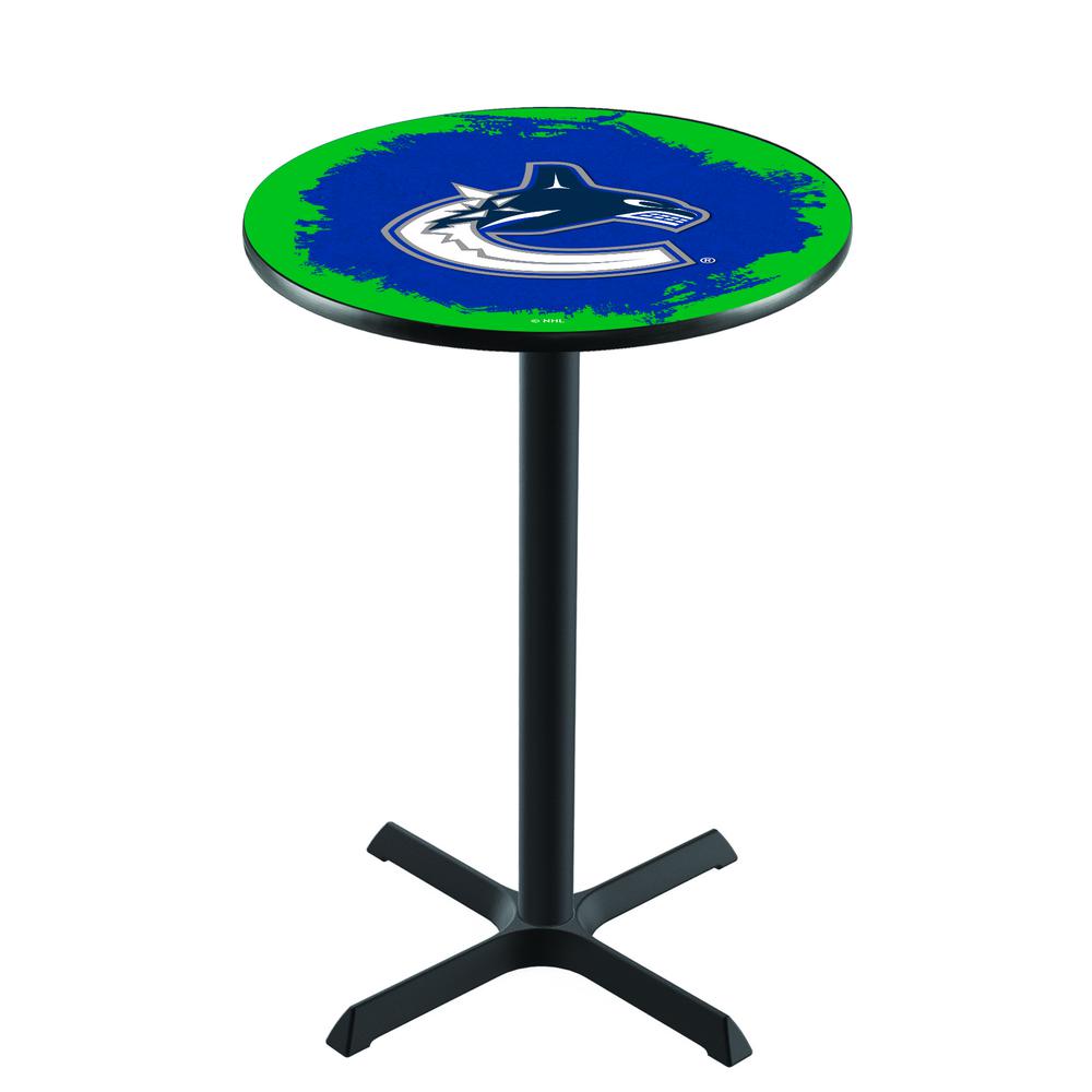 L211 Vancouver Canucks 42" Tall - 36" Top Pub Table with Black Wrinkle Finish (7537). Picture 1