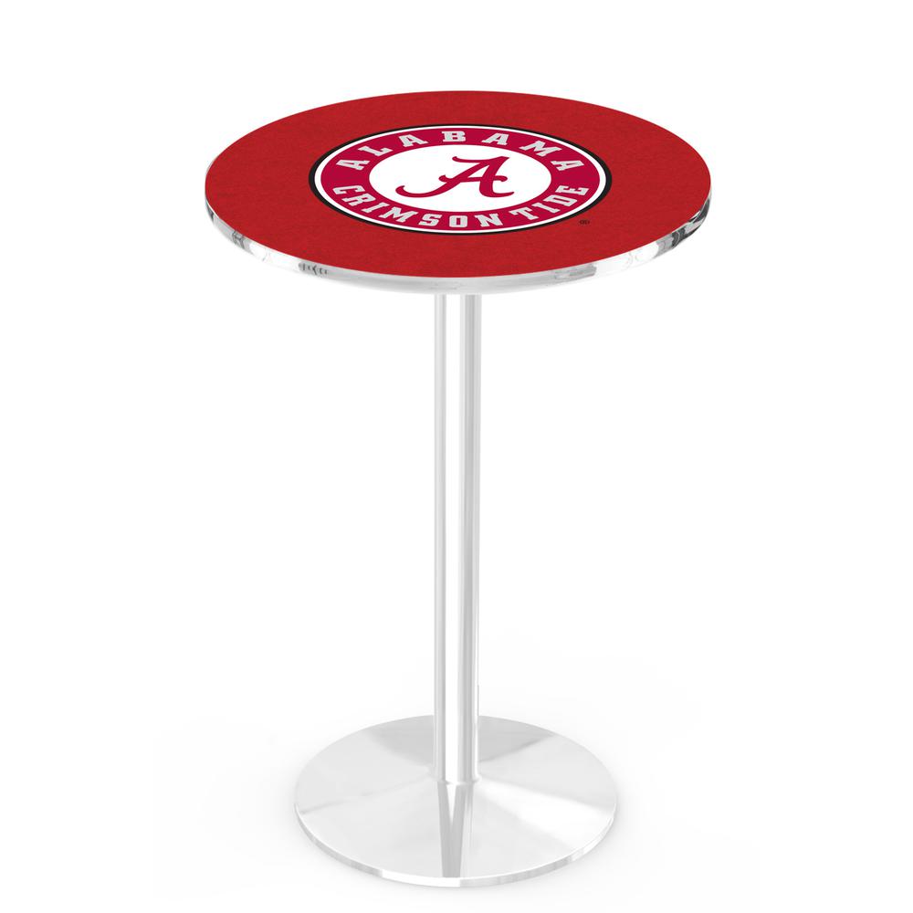 L214 University of Alabama (Script A)  42" Tall - 36" Top Pub Table with Chrome Finish. Picture 1