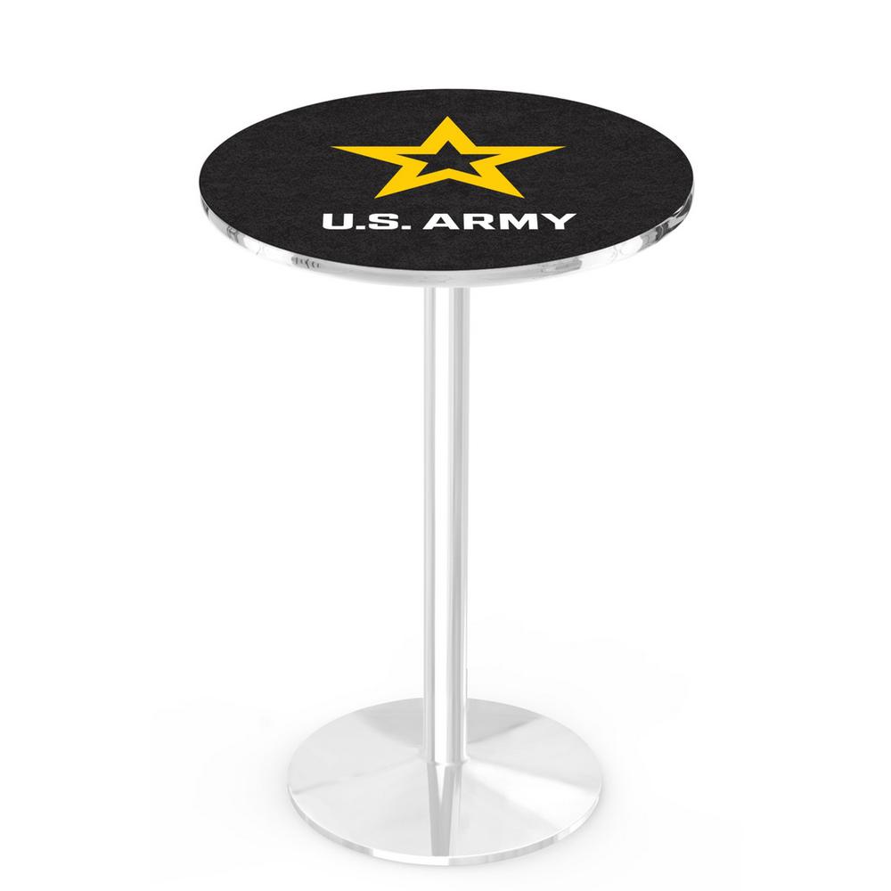 L214 United States Army 42" Tall - 36" Top Pub Table with Chrome Finish. Picture 1