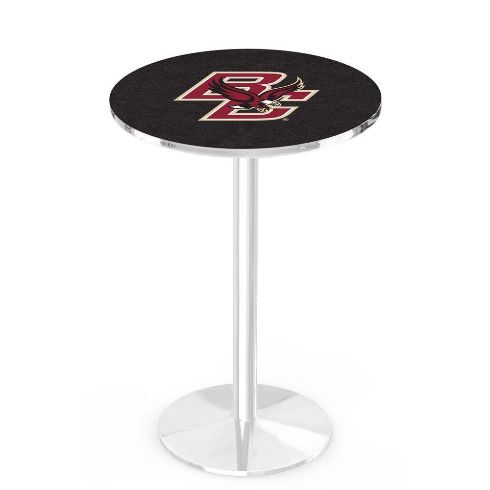 L214 Boston College 42" Tall - 36" Top Pub Table with Chrome Finish. Picture 1