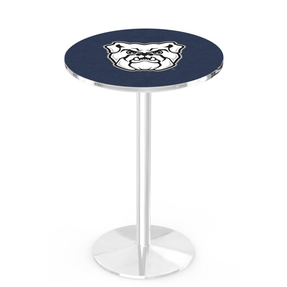 L214 Butler University 42" Tall - 36" Top Pub Table with Chrome Finish. Picture 1