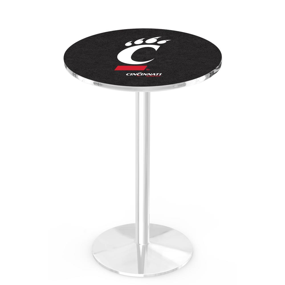 L214 University of Cincinnati 42" Tall - 36" Top Pub Table with Chrome Finish. Picture 1