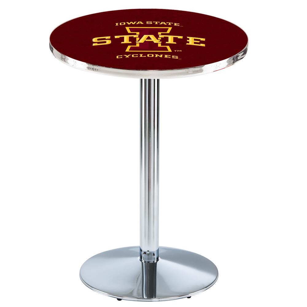L214 Iowa State University 42" Tall - 36" Top Pub Table with Chrome Finish. Picture 1