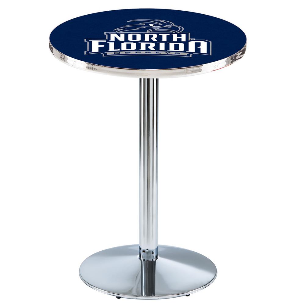 L214 University of North Florida 42" Tall - 36" Top Pub Table with Chrome Finish. Picture 1