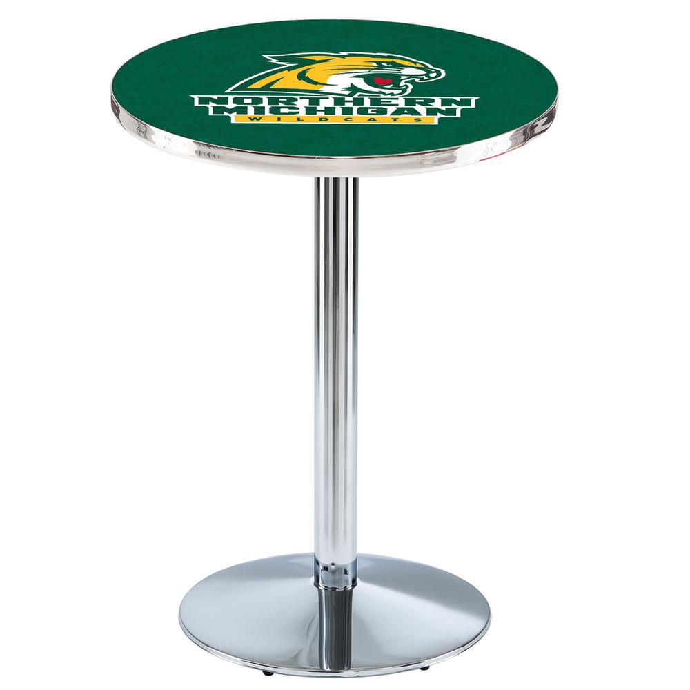 L214 Northern Michigan University 42" Tall - 36" Top Pub Table with Chrome Finish. Picture 1