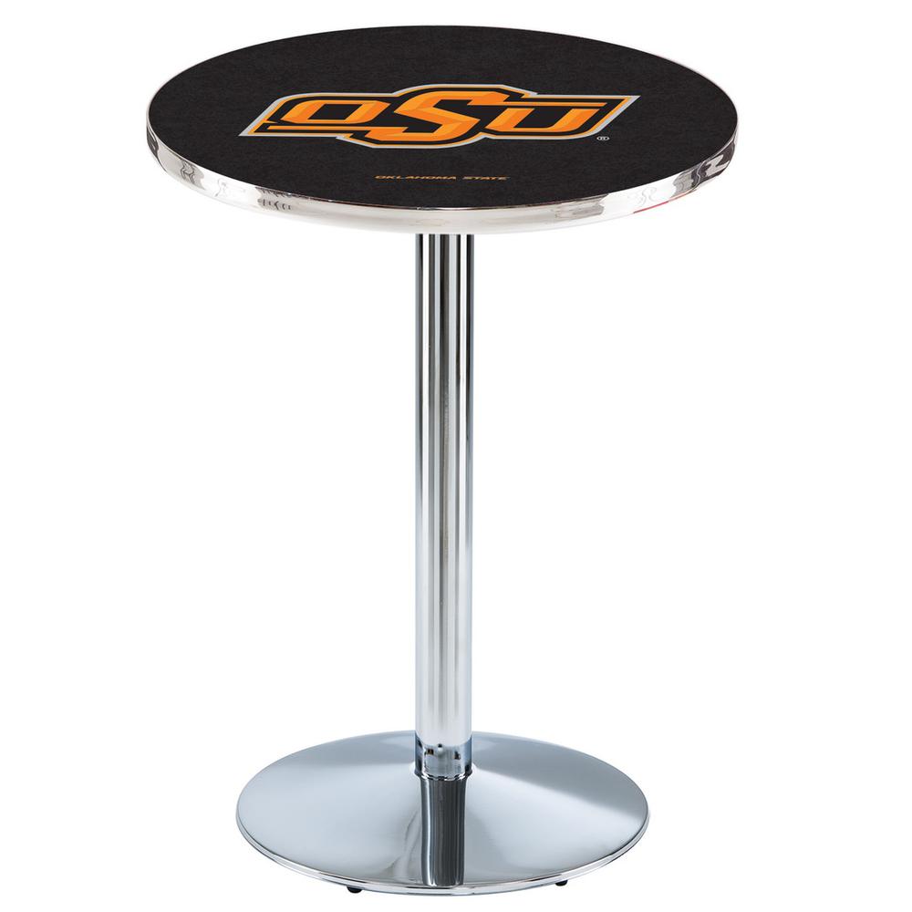 L214 Oklahoma State University 42" Tall - 36" Top Pub Table with Chrome Finish. Picture 1