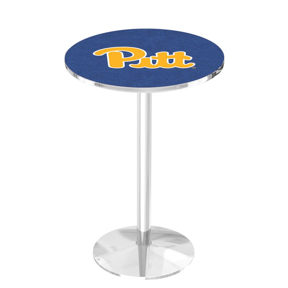 L214 University of Pittsburgh 42' Tall - 36' Top Pub Table w/ Chrome Finish. Picture 1