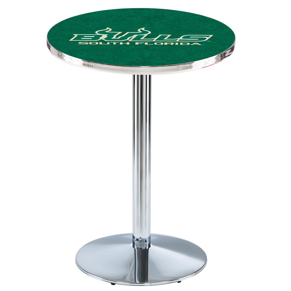 L214 University of South Florida 42' Tall - 36' Top Pub Table w/ Chrome Finish. Picture 1