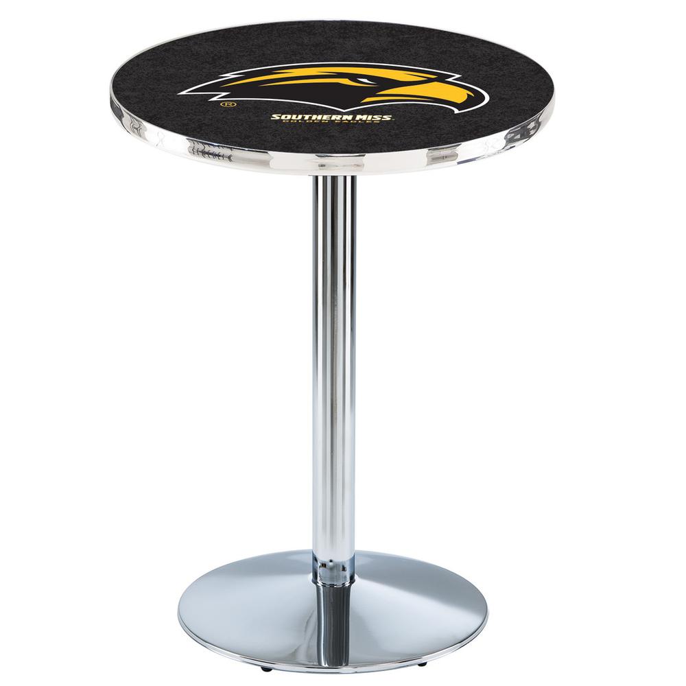 L214 University of Southern Mississippi 42' Tall - 36' Top Pub Table w/ Chrome Finish. Picture 1