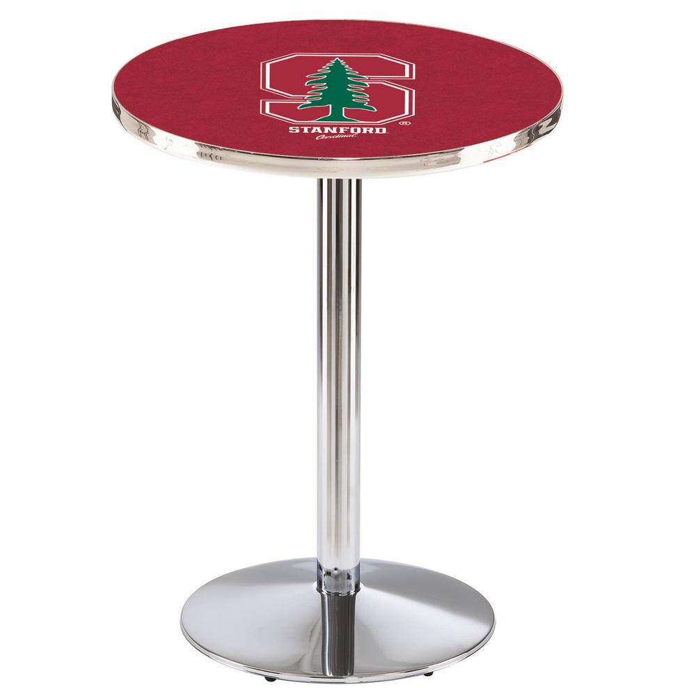 L214 Stanford University 42" Tall - 36" Top Pub Table with Chrome Finish. Picture 1