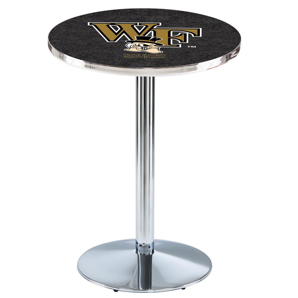 L214 Wake Forest University 42' Tall - 36' Top Pub Table w/ Chrome Finish. Picture 1