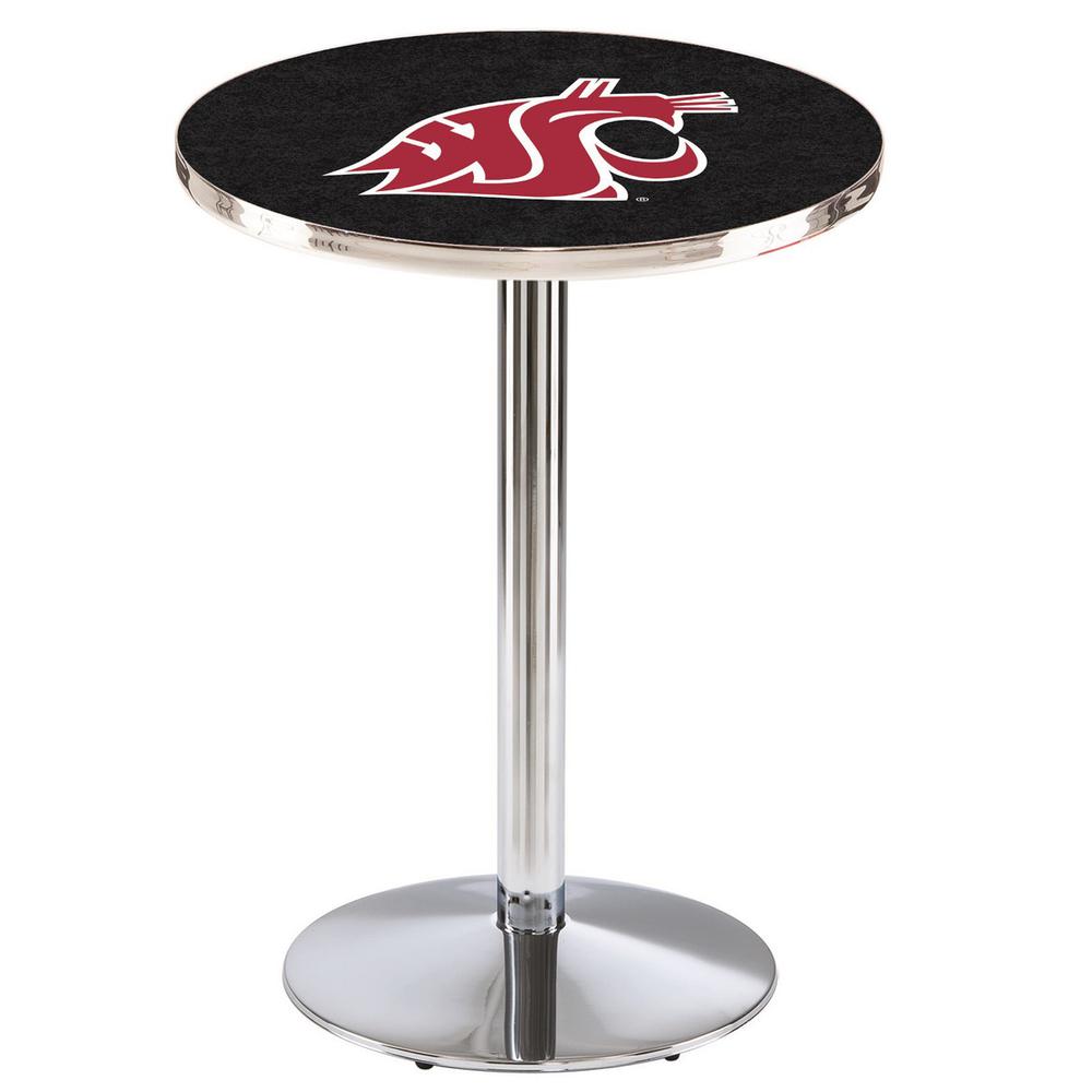 L214 Washington State University 42" Tall - 36" Top Pub Table with Chrome Finish. Picture 1