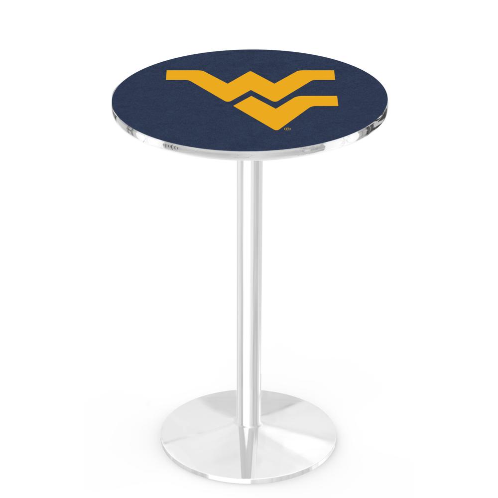 L214 West Virginia University 42" Tall - 36" Top Pub Table with Chrome Finish. Picture 1