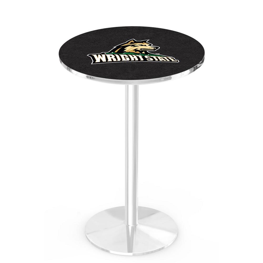 L214 Wright State University 42" Tall - 36" Top Pub Table with Chrome Finish. Picture 1