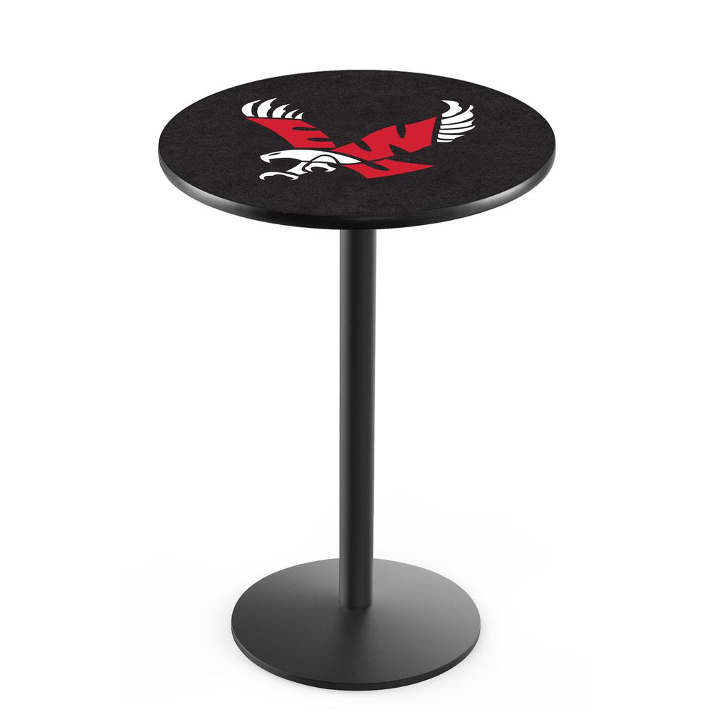L214 Eastern Washington University 42" Tall - 36" Top Pub Table with Black Wrinkle Finish. Picture 1
