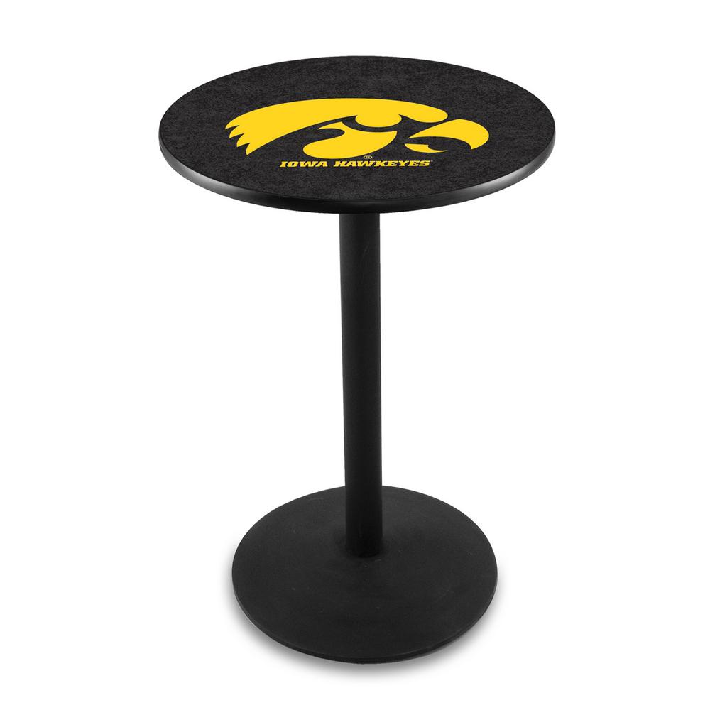 L214 University of Iowa 42" Tall - 36" Top Pub Table with Black Wrinkle Finish. Picture 1