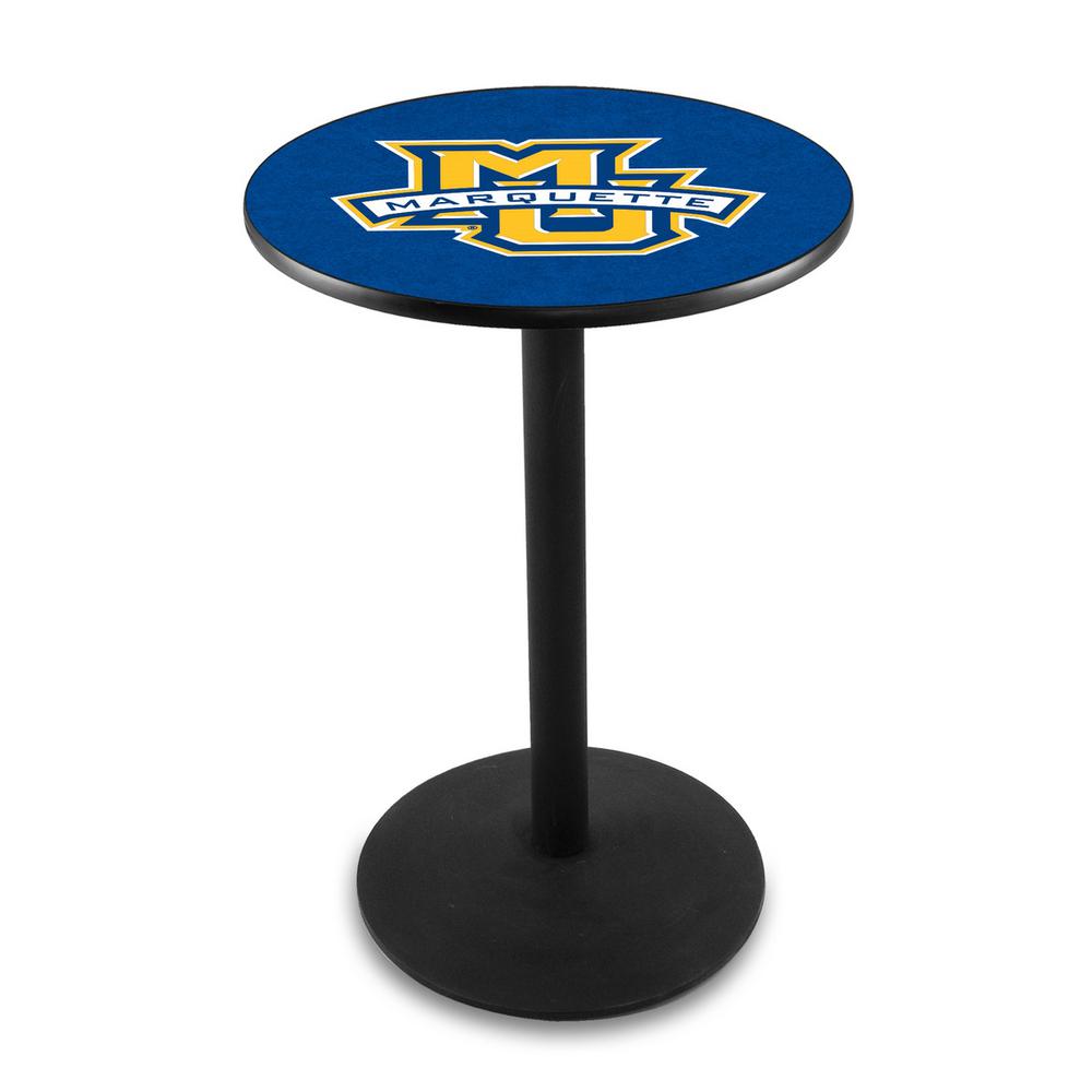 L214 Marquette University 42" Tall - 36" Top Pub Table with Black Wrinkle Finish. Picture 1