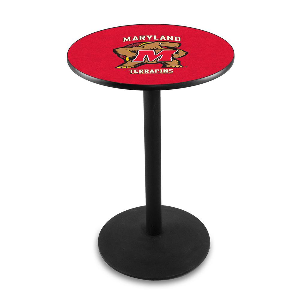 L214 University of Maryland 42" Tall - 36" Top Pub Table with Black Wrinkle Finish. Picture 1