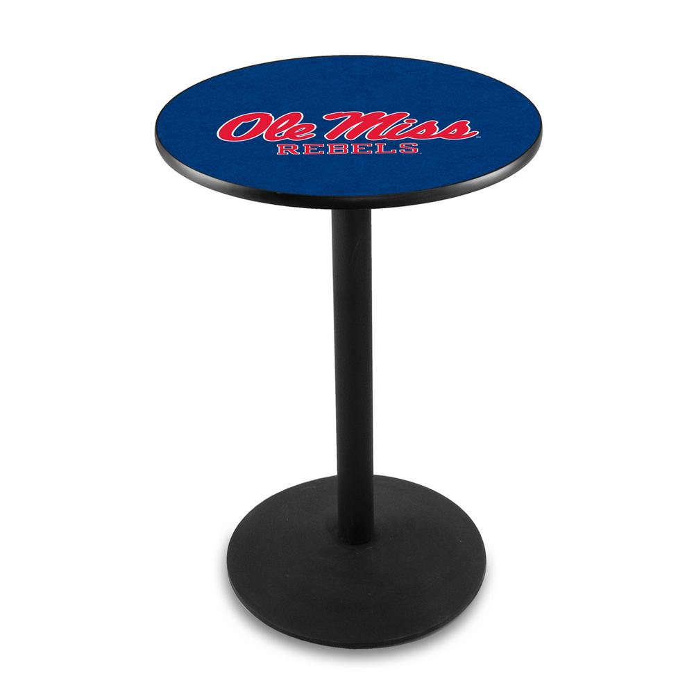 L214 University of Mississippi 42' Tall - 36' Top Pub Table w/ Black Wrinkle Finish. Picture 1