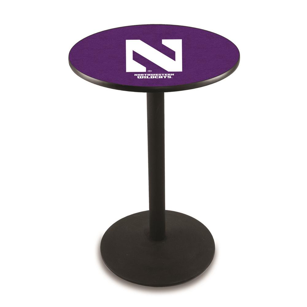 L214 Northwestern University 42" Tall - 36" Top Pub Table with Black Wrinkle Finish. Picture 1
