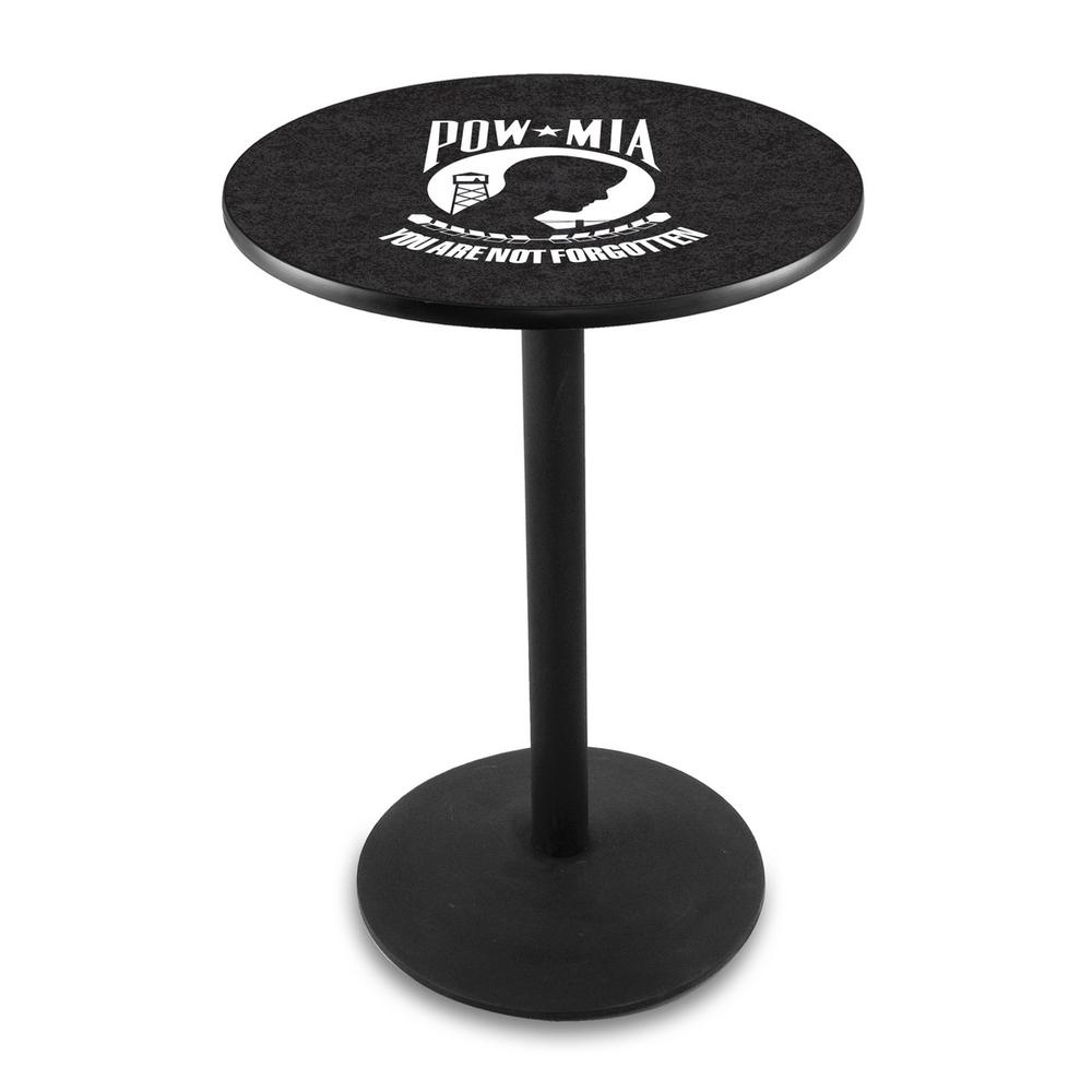 L214 POW/MIA 42" Tall - 36" Top Pub Table with Black Wrinkle Finish. Picture 1