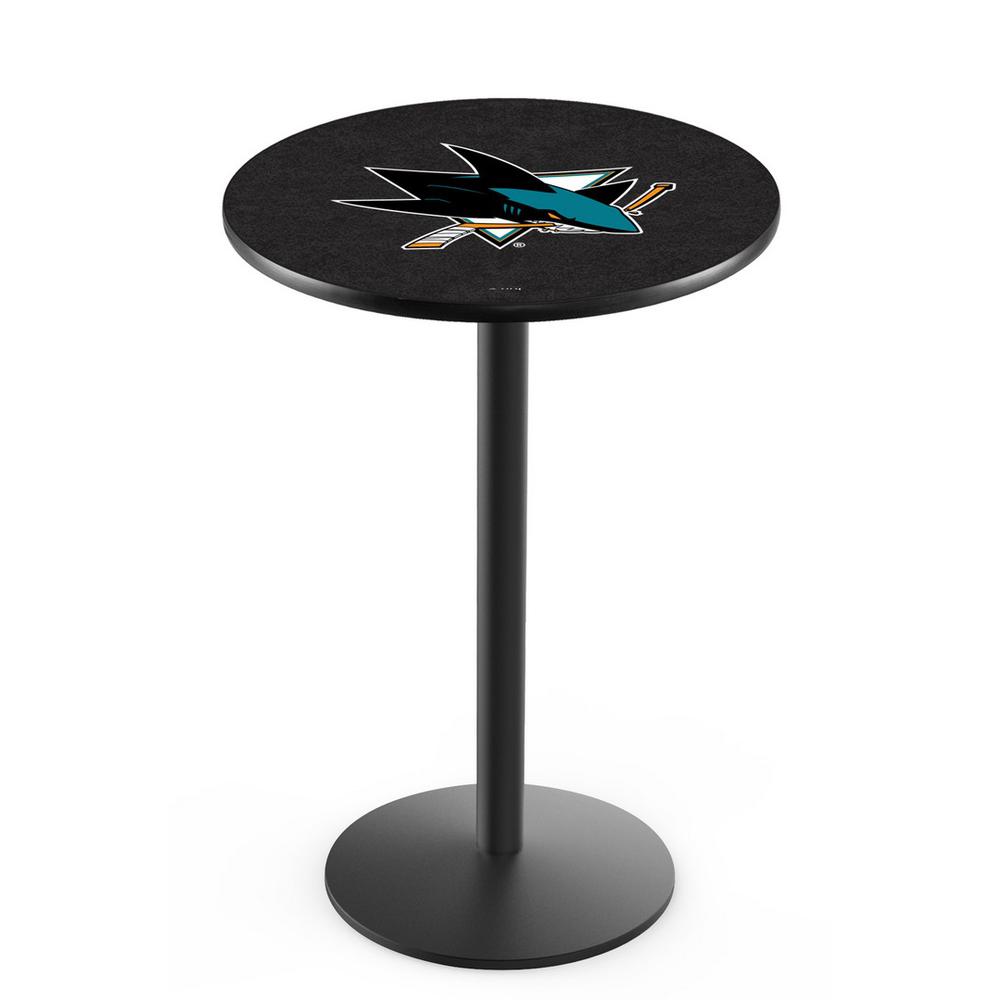 L214 San Jose Sharks 42" Tall - 36" Top Pub Table with Black Wrinkle Finish (1402). Picture 1