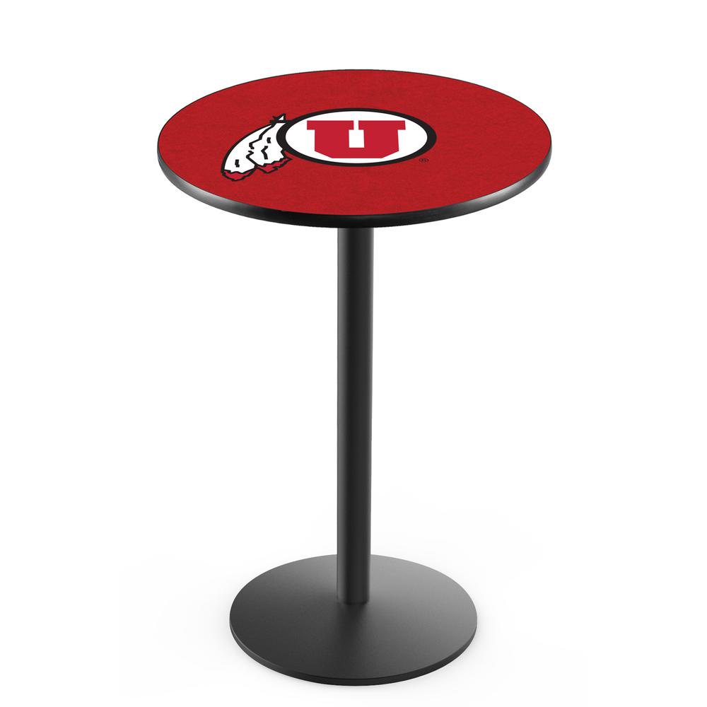 L214 University of Utah 42" Tall - 36" Top Pub Table with Black Wrinkle Finish. Picture 1
