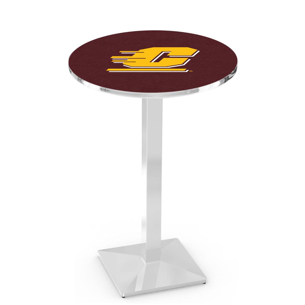 L217 Central Michigan University 42" Tall - 36" Top Pub Table with Chrome Finish. Picture 1
