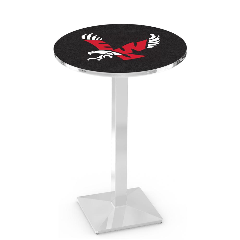 L217 Eastern Washington University 42" Tall - 36" Top Pub Table with Chrome Finish. Picture 1