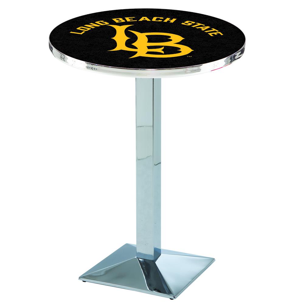 L217 Long Beach State University 42" Tall - 36" Top Pub Table with Chrome Finish. Picture 1