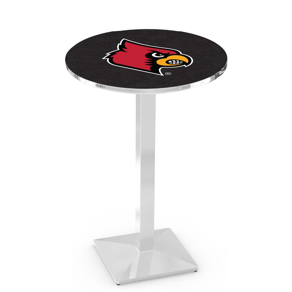L217 University of Louisville 42' Tall - 36' Top Pub Table w/ Chrome Finish. Picture 1