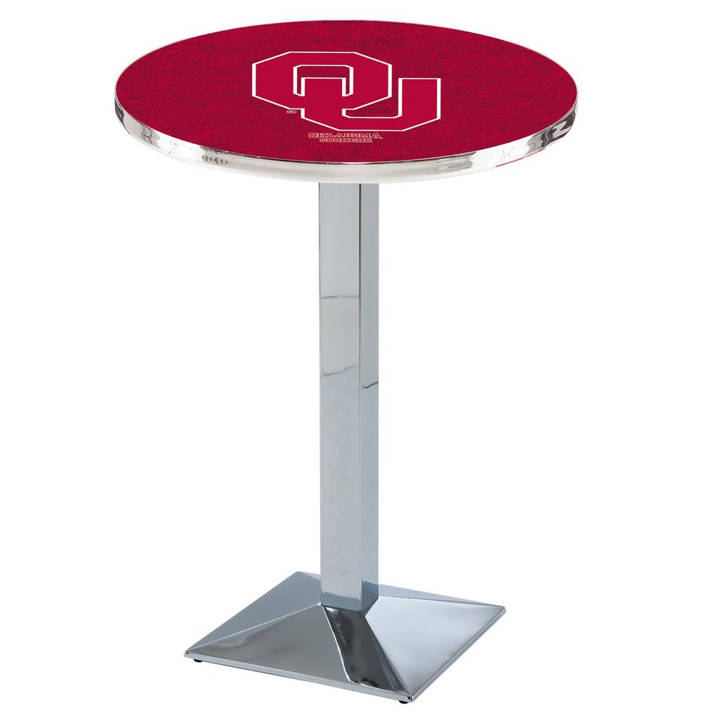 L217 Oklahoma University 42" Tall - 36" Top Pub Table with Chrome Finish. Picture 1