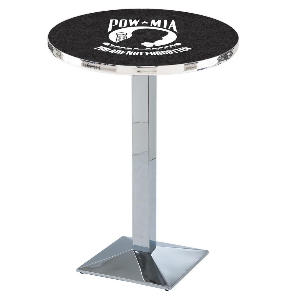L217 POW/MIA 42" Tall - 36" Top Pub Table with Chrome Finish. Picture 1
