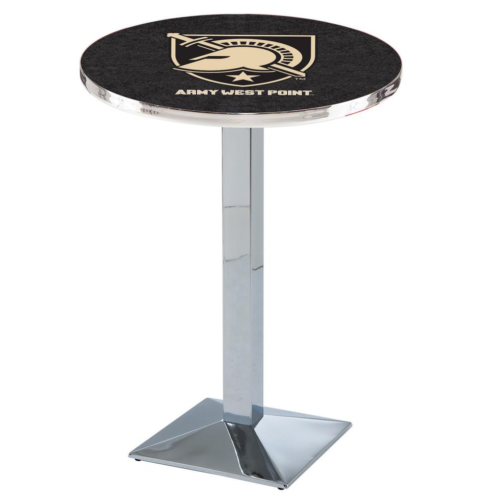 L217 US Military Academy 42' Tall - 36' Top Pub Table w/ Chrome Finish. Picture 1