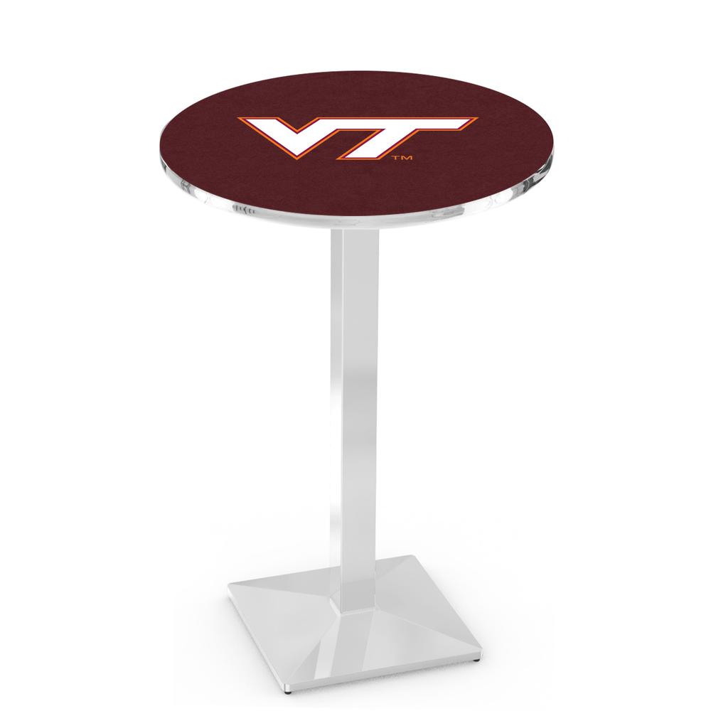 L217 Virginia Tech University 42" Tall - 36" Top Pub Table with Chrome Finish. Picture 1