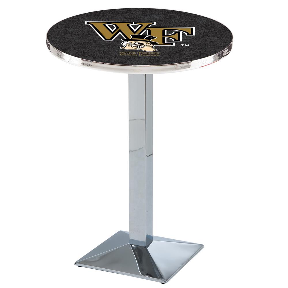 L217 Wake Forest University 42" Tall - 36" Top Pub Table with Chrome Finish. Picture 1
