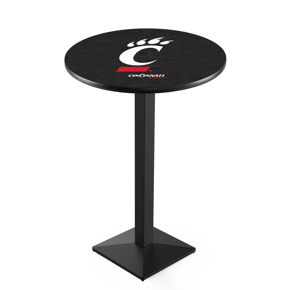 L217 University of Cincinnati 42" Tall - 36" Top Pub Table with Black Wrinkle Finish. Picture 1