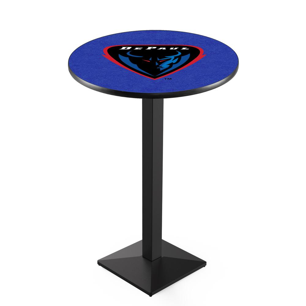 L217 DePaul University 42" Tall - 36" Top Pub Table with Black Wrinkle Finish. Picture 1