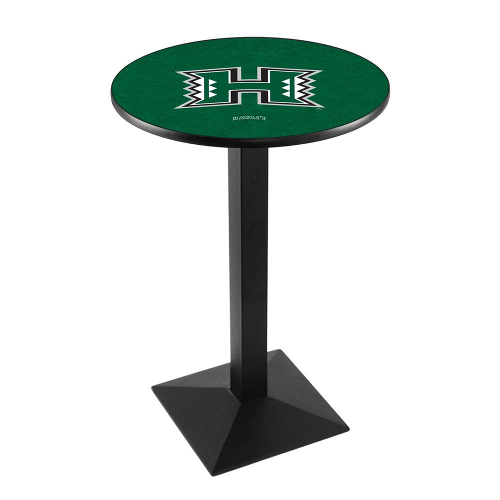 L217 University of Hawaii 42" Tall - 36" Top Pub Table with Black Wrinkle Finish. Picture 1