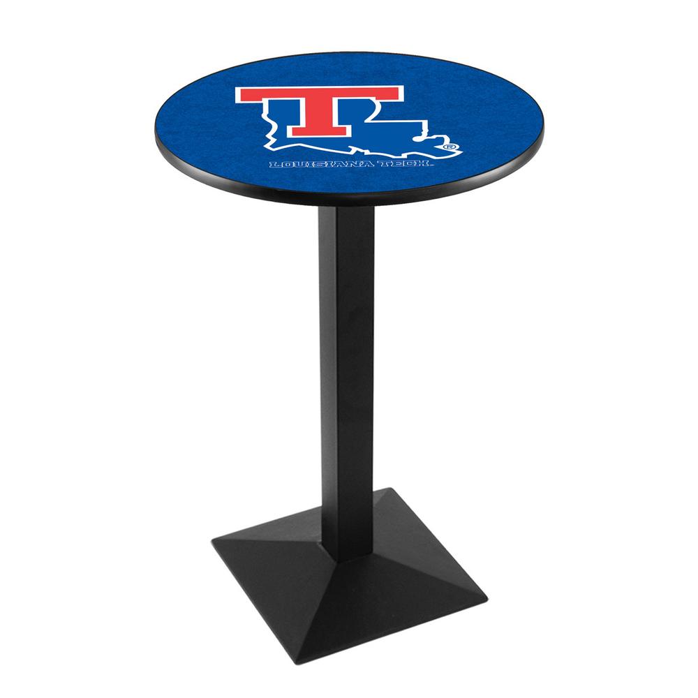 L217 Louisiana Tech University 42" Tall - 36" Top Pub Table with Black Wrinkle Finish. Picture 1