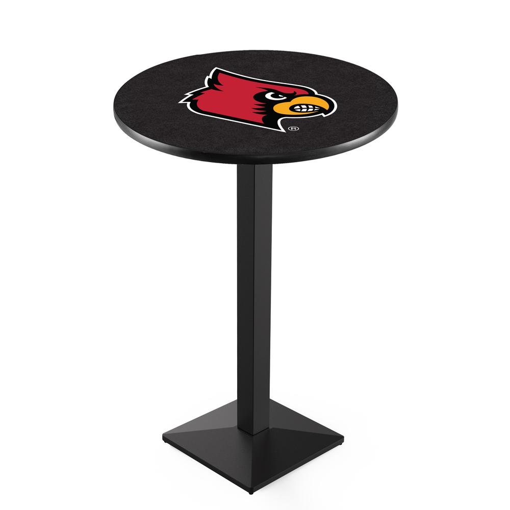 L217 University of Louisville 42" Tall - 36" Top Pub Table with Black Wrinkle Finish. Picture 1