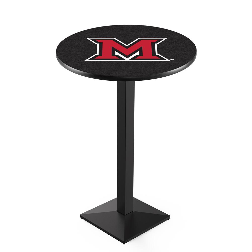 L217 Miami University (OH) 42" Tall - 36" Top Pub Table with Black Wrinkle Finish. Picture 1