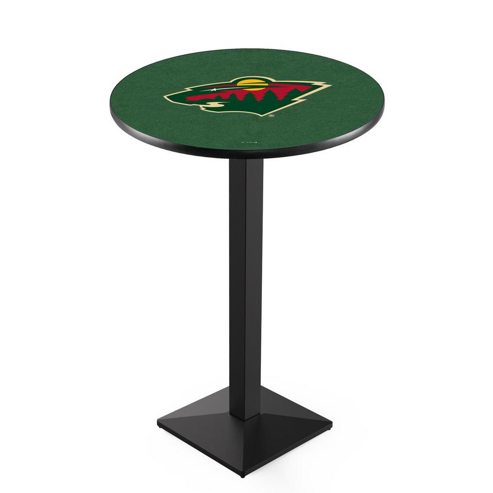 L217 Minnesota Wild 42" Tall - 36" Top Pub Table with Black Wrinkle Finish (0039). Picture 1