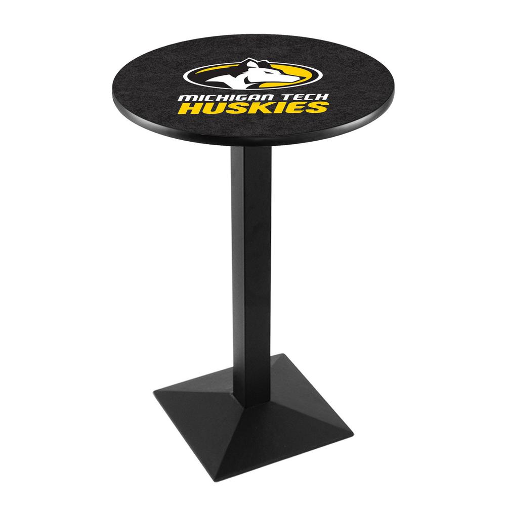 L217 Michigan Tech University 42" Tall - 36" Top Pub Table with Black Wrinkle Finish. Picture 1