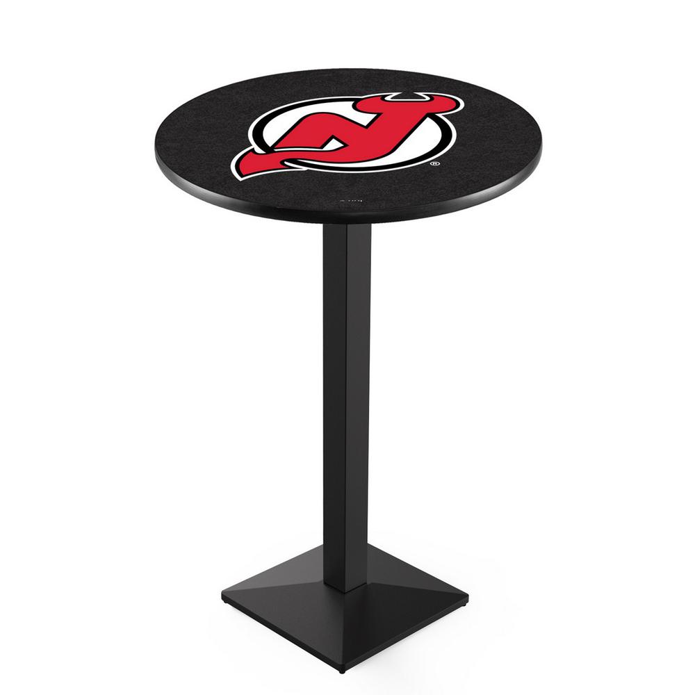 L217 New Jersey Devils 42" Tall - 36" Top Pub Table with Black Wrinkle Finish (244). Picture 1
