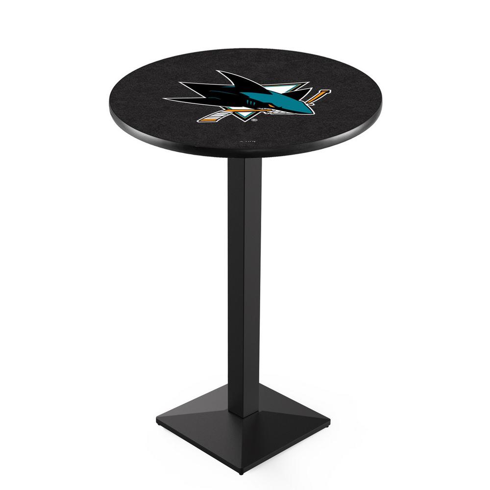 L217 San Jose Sharks 42" Tall - 36" Top Pub Table with Black Wrinkle Finish (480). Picture 1