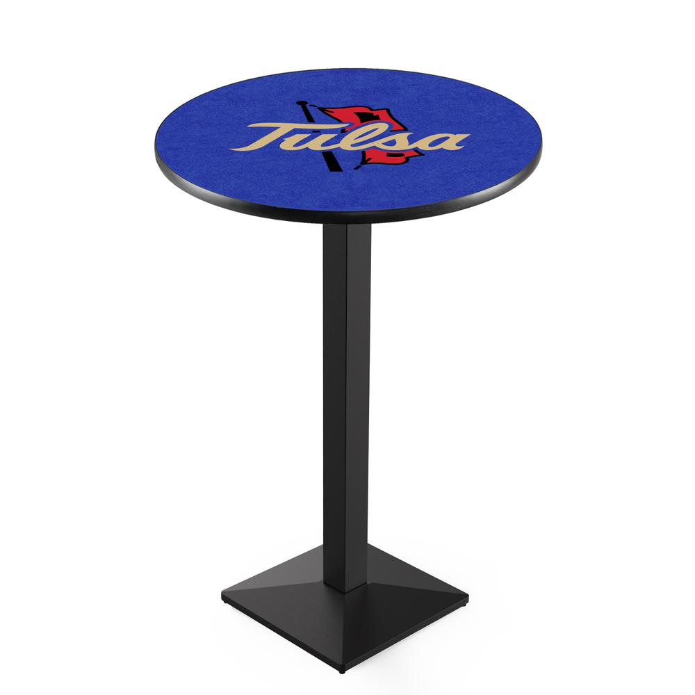 L217 University of Tulsa 42" Tall - 36" Top Pub Table with Black Wrinkle Finish. Picture 1