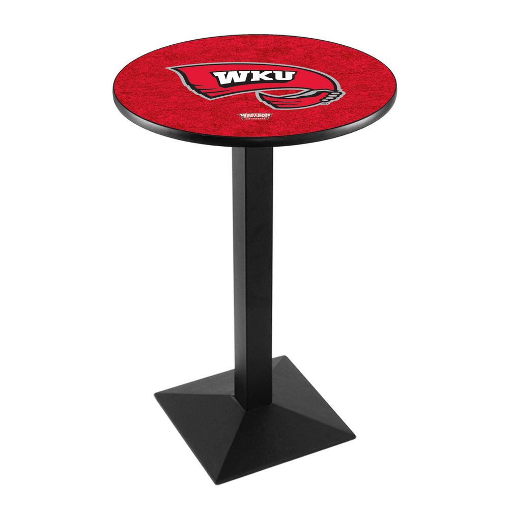 L217 Western Kentucky University 42" Tall - 36" Top Pub Table with Black Wrinkle Finish. Picture 1